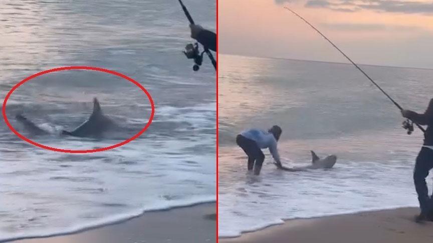 Antalya sahilinde şok manzara! Oltaya köpek balığı takıldı: ‘Avının peşinden gelmiş’