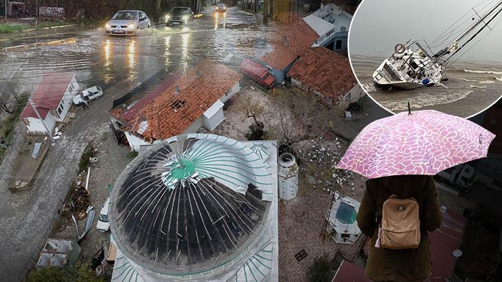 SON DAKİKA Sağanak yağış birçok kenti esir aldı! Yollar göle döndü, kuvvetli rüzgar bir caminin minaresini yıktı
