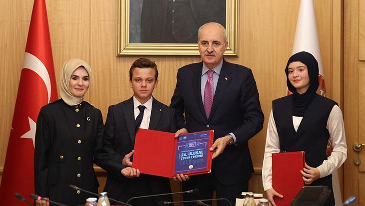 TBMM Başkanı Kurtulmuş, Bakan Göktaş ile Ulusal Çocuk Forumu temsilcilerini kabul etti