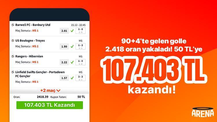 90+4’te gelen golle 2.418 oran yakaladı! 50 TL’ye 107.403 TL kazandı…
