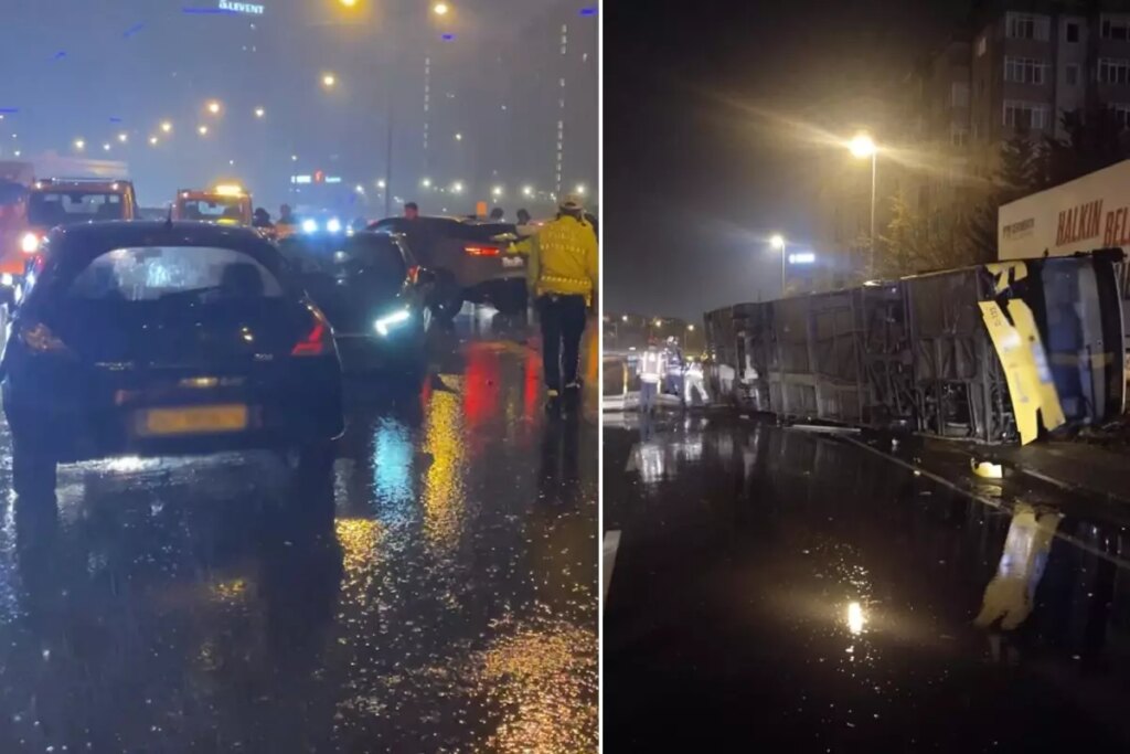 İstanbul’da sağanak kabusu! Halk otobüsü takla attı, zincirleme kaza TEM’i kilitledi
