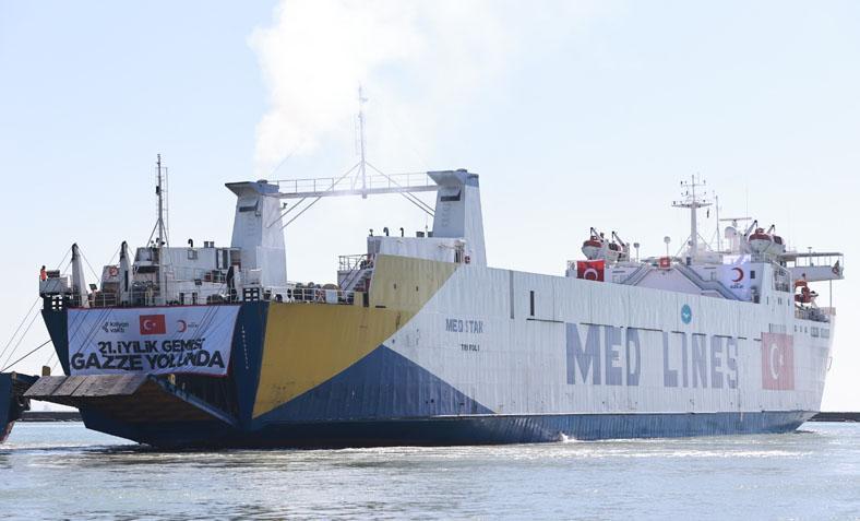 Gazze için hazırlanan 21. ‘İyilik Gemisi’ Mersin Limanı’ndan uğurlandı