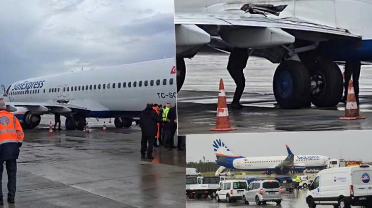 Son dakika… Antalya Havalimanı’nda korku dolu anlar: Uçağın tekeri yerinden çıkarak kanadı parçaladı