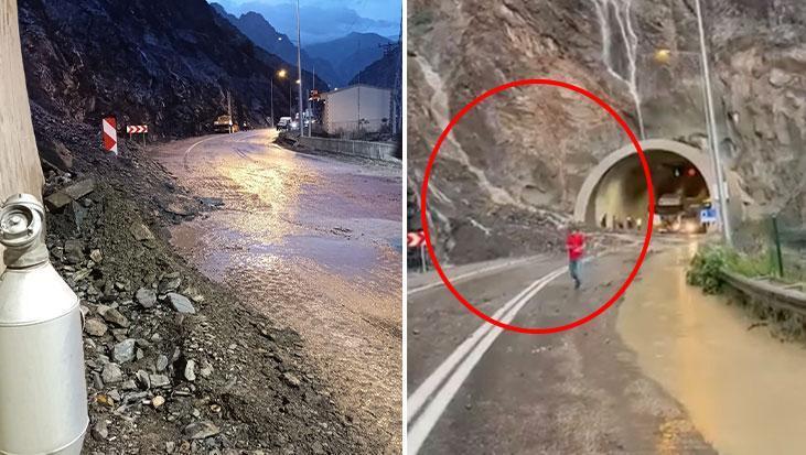 Yürekler ağza geldi! Artvin- Erzurum karayolunda heyelan faciası